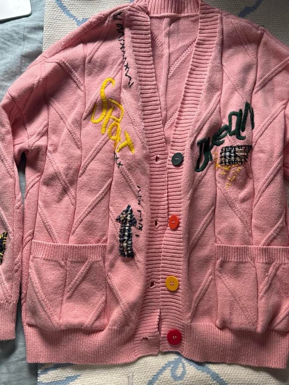 Amazon Pink Embroidered V-Neck Button Front Cardigan
